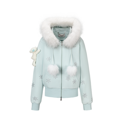 13DE MARZO Shimmer Snow Bear Zip Hoodie Blue