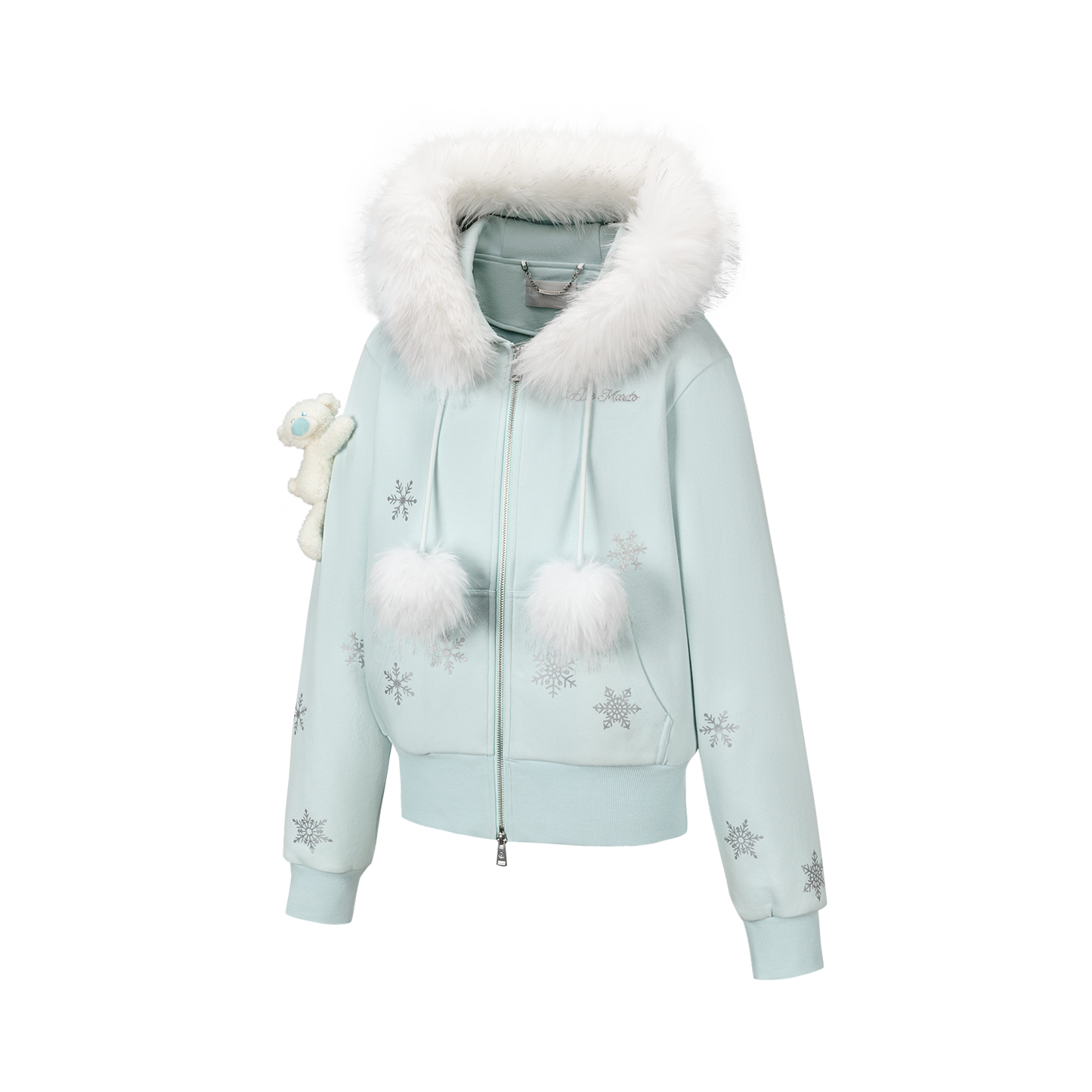 13DE MARZO Shimmer Snow Bear Zip Hoodie Blue