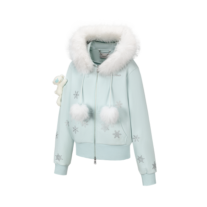 13DE MARZO Shimmer Snow Bear Zip Hoodie Blue