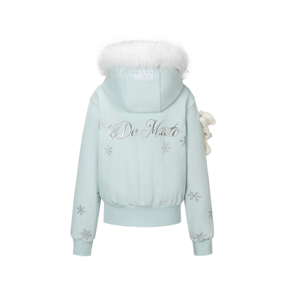13DE MARZO Shimmer Snow Bear Zip Hoodie Blue