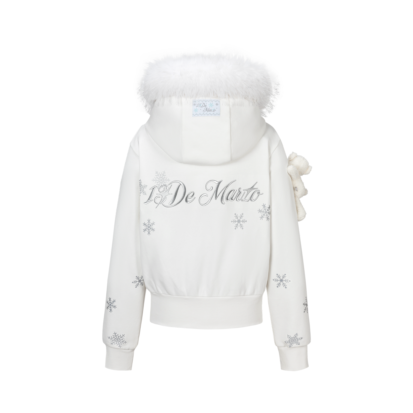 13DE MARZO Shimmer Snow Bear Zip Hoodie White