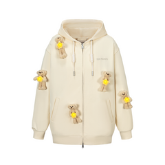 13DE MARZO Lumi Star Bear Zip Hoodie Beige