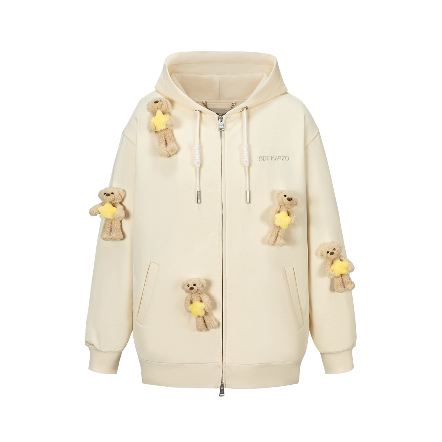 13DE MARZO Lumi Star Bear Zip Hoodie Beige