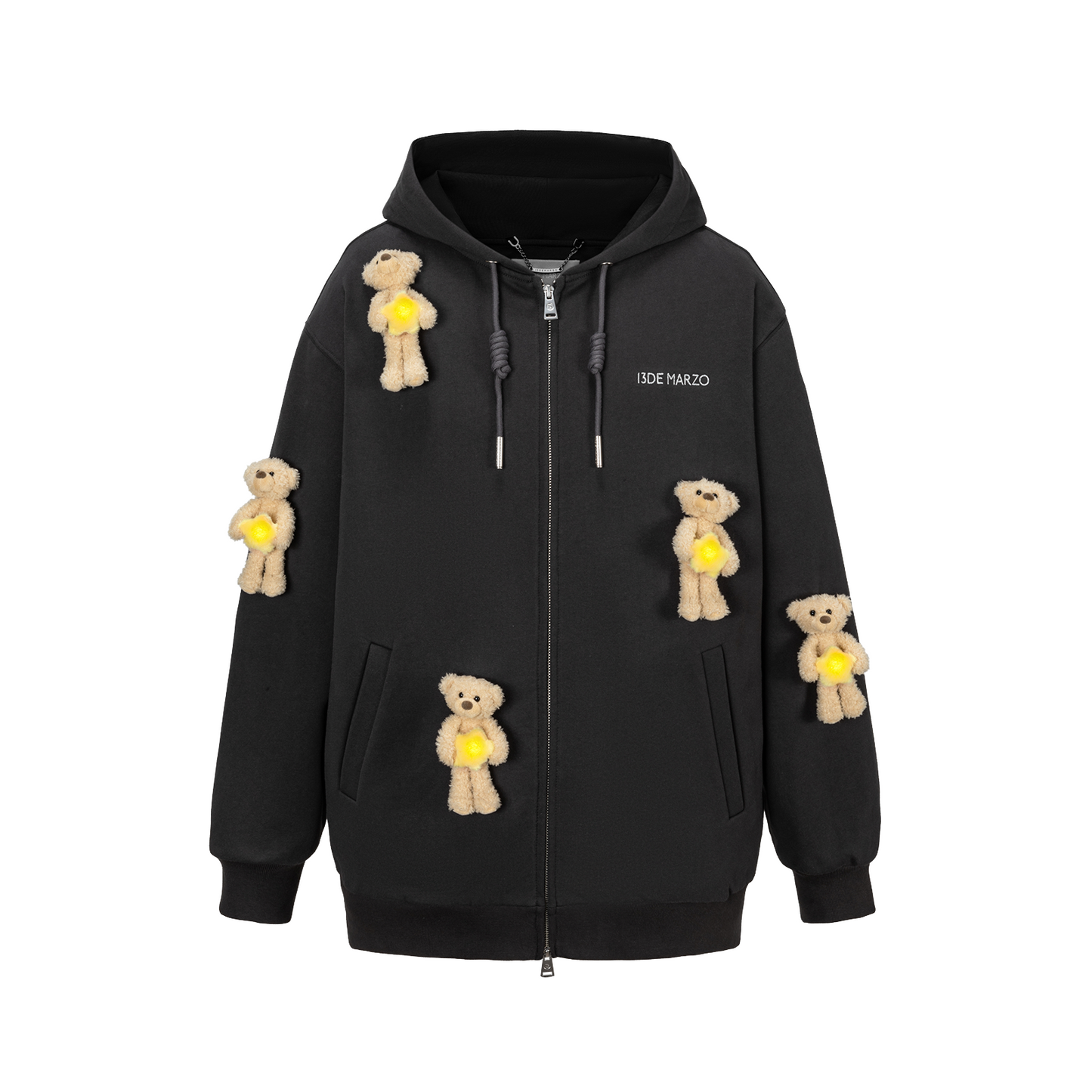 13DE MARZO Lumi Star Bear Zip Hoodie Dark Grey