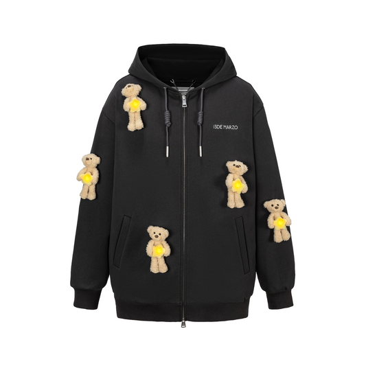 13DE MARZO Lumi Star Bear Zip Hoodie Dark Grey