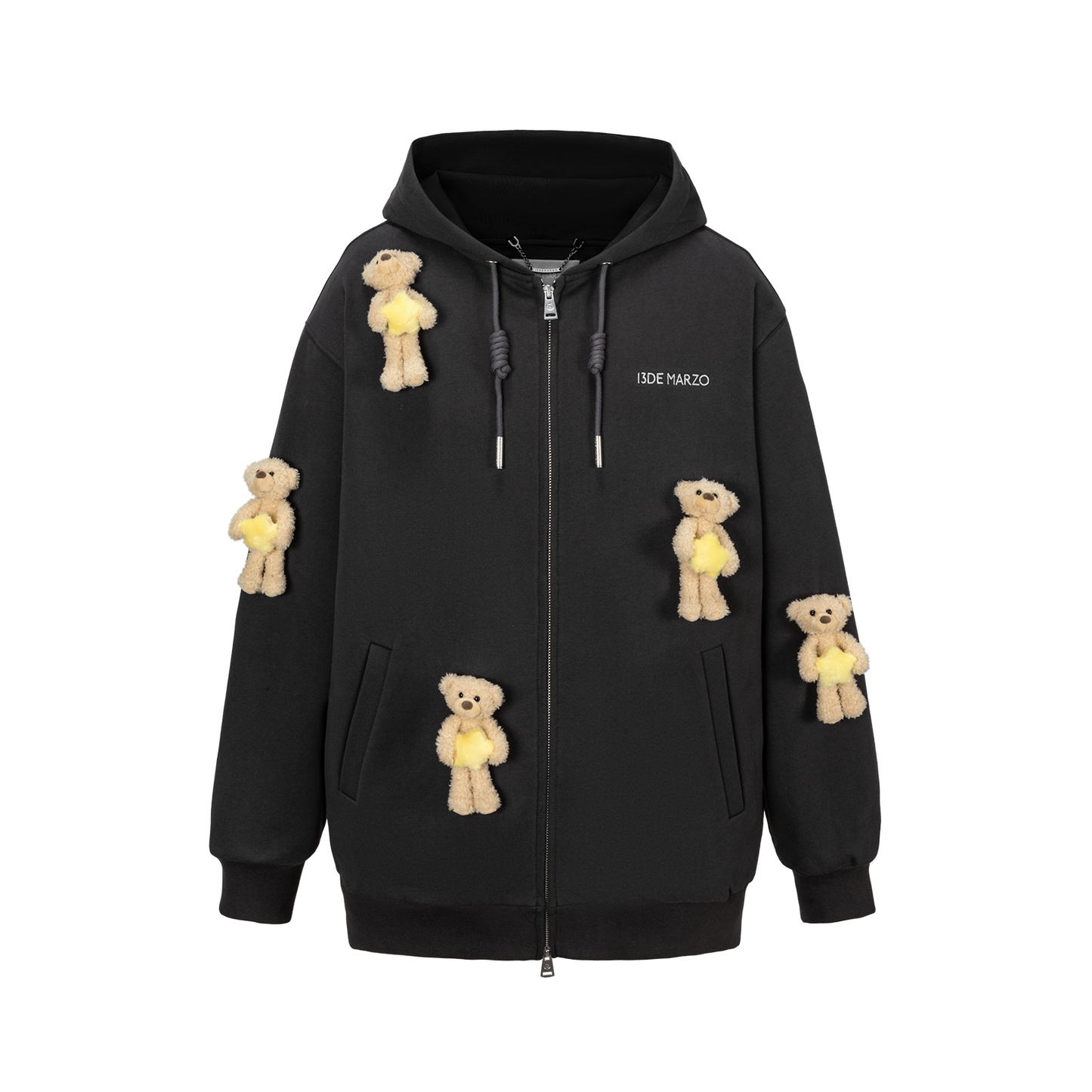 13DE MARZO Lumi Star Bear Zip Hoodie Dark Grey