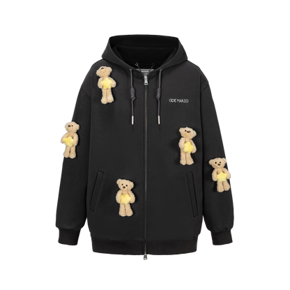 13DE MARZO Lumi Star Bear Zip Hoodie Dark Grey