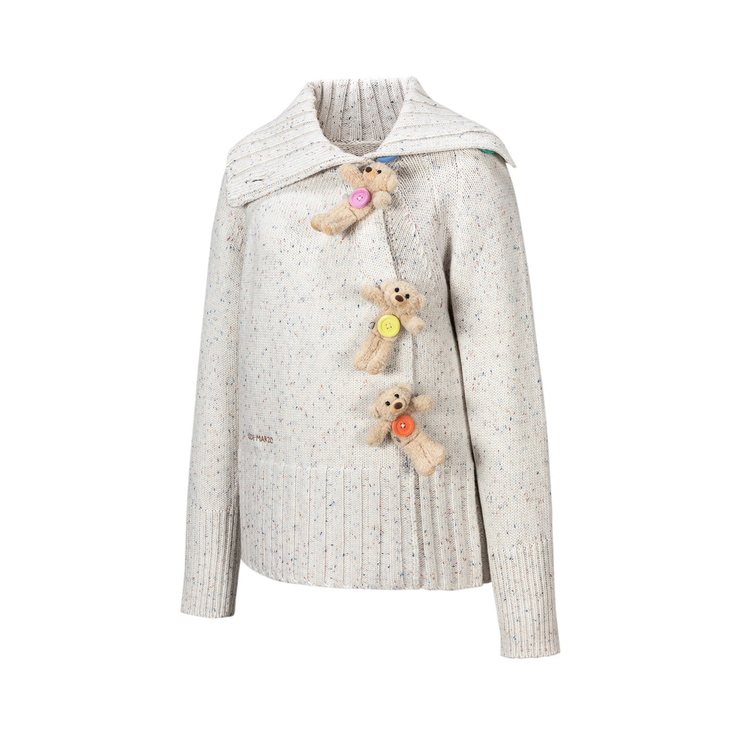 13DE MARZO Button Bear Slant Collar Sweater Colorful