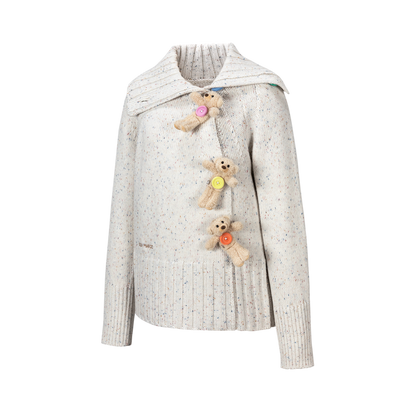 13DE MARZO Button Bear Slant Collar Sweater Colorful
