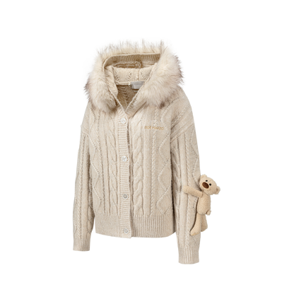 13DE MARZO Doozoo Hooded Cardigan Beige