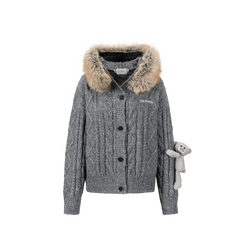 13DE MARZO Doozoo Hooded Cardigan Dark Grey