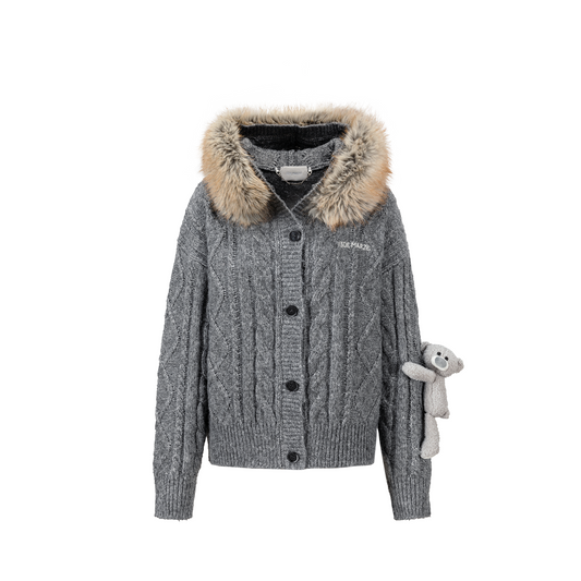 13DE MARZO Doozoo Hooded Cardigan Dark Grey