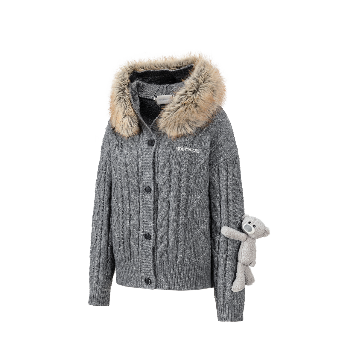 13DE MARZO Doozoo Hooded Cardigan Dark Grey