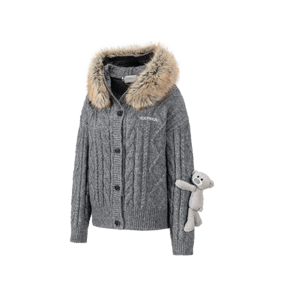 13DE MARZO Doozoo Hooded Cardigan Dark Grey