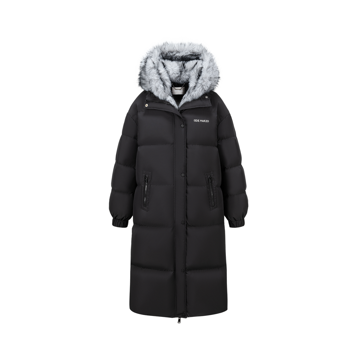 13DE MARZO Bear Hooded Long Down Coat Black