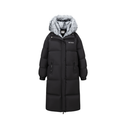 13DE MARZO Bear Hooded Long Down Coat Black