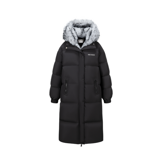 13DE MARZO Bear Hooded Long Down Coat Black