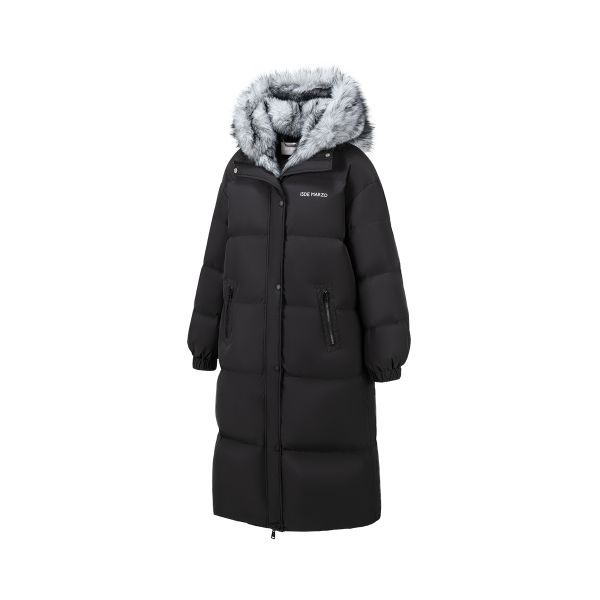 13DE MARZO Bear Hooded Long Down Coat Black