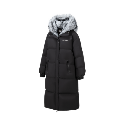 13DE MARZO Bear Hooded Long Down Coat Black