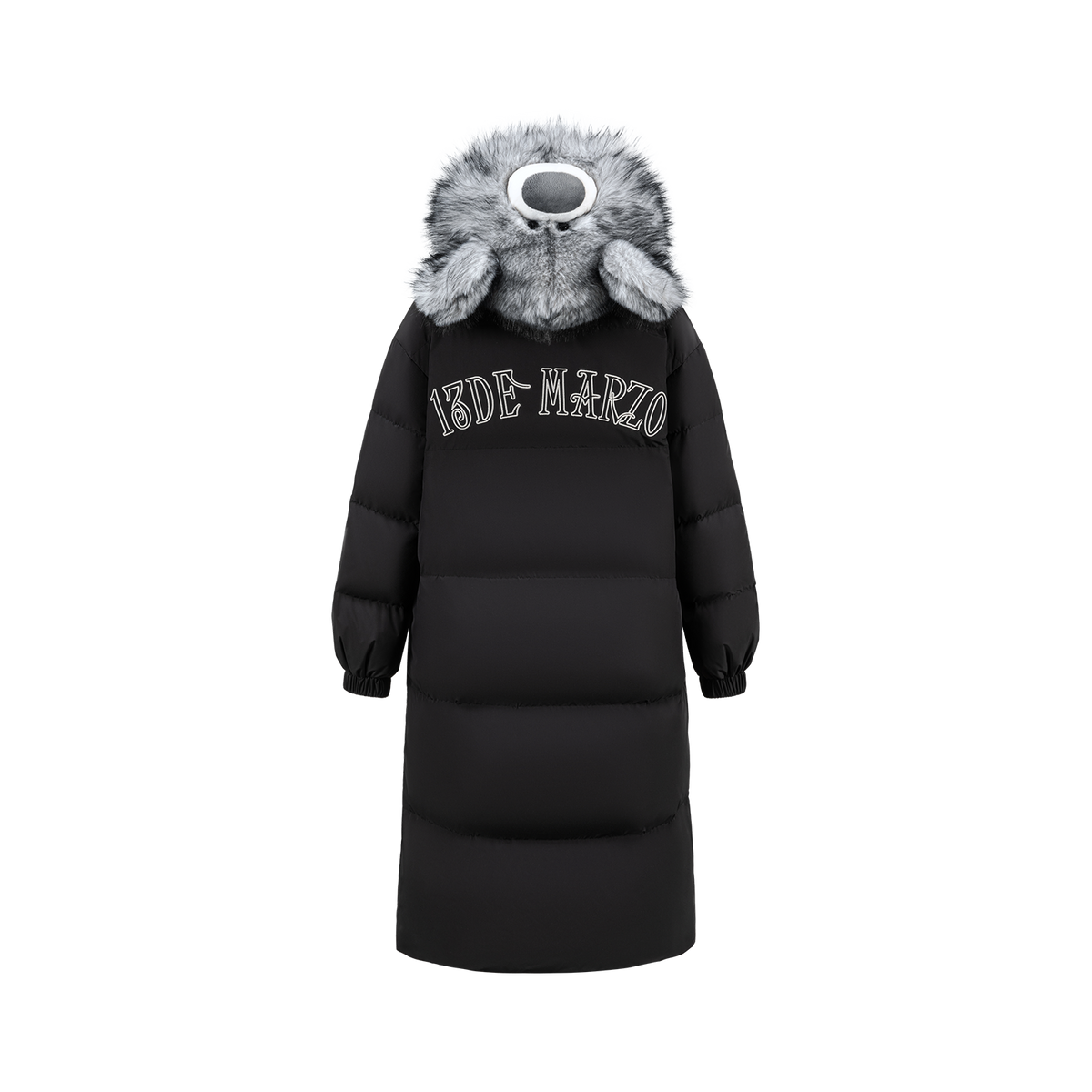 13DE MARZO Bear Hooded Long Down Coat Black