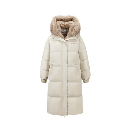 13DE MARZO Bear Hooded Long Down Coat Almond
