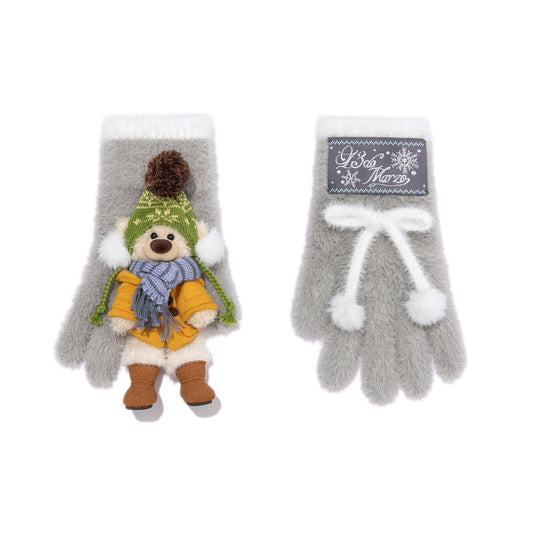 13DE MARZO Snow Bear Plush Gloves Grey - 13DE MARZO