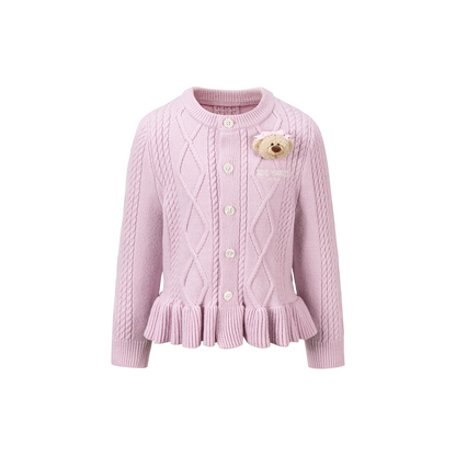 13DE MARZO BabyBear Flounce Knit Cardigan Pink