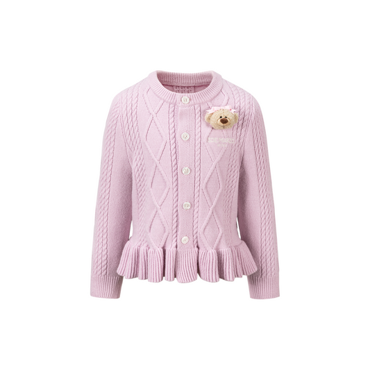 13DE MARZO BabyBear Flounce Knit Cardigan Pink