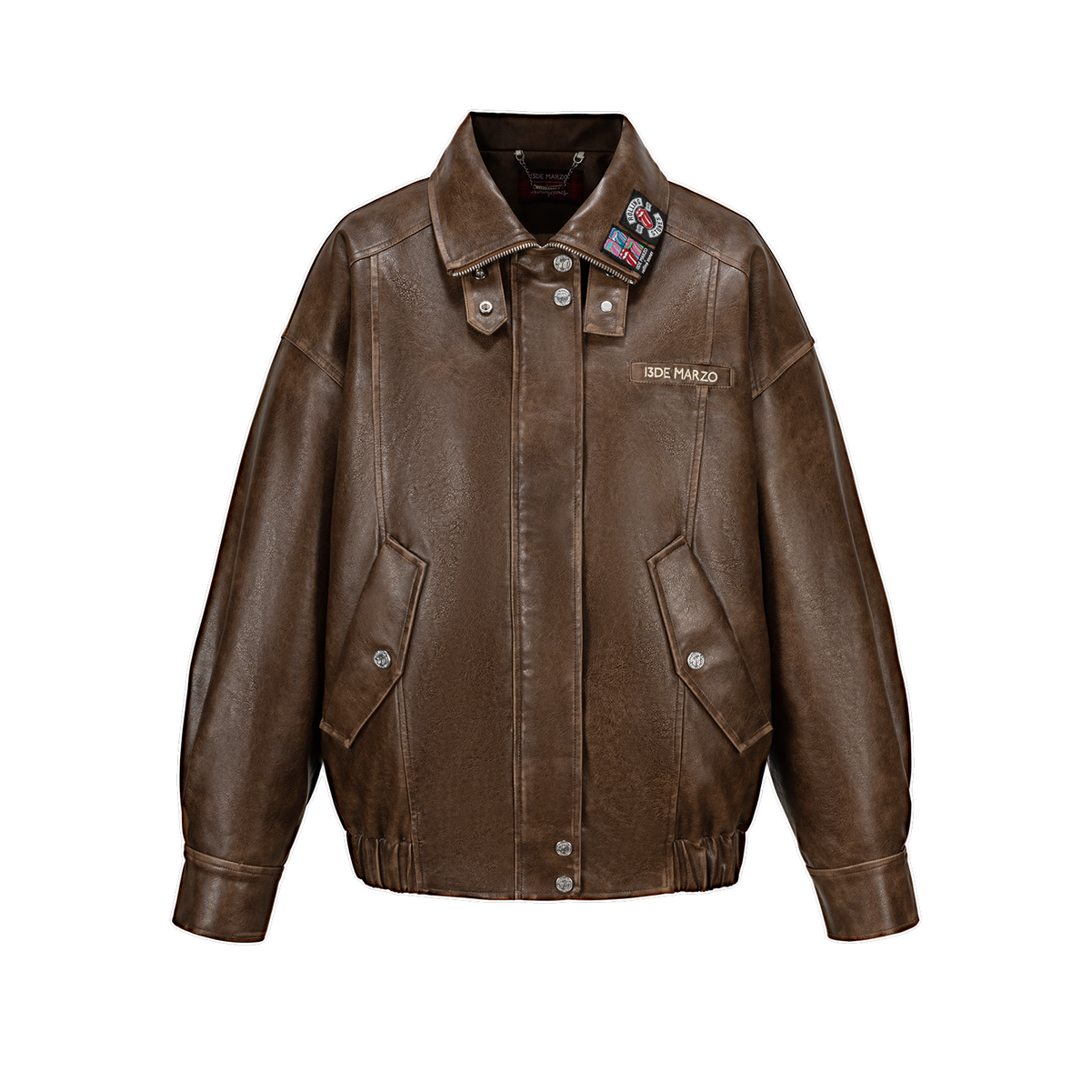 13DE MARZO Rolling Stones  Faux Leather Jacket Brown