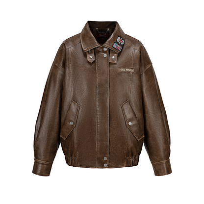 13DE MARZO Rolling Stones  Faux Leather Jacket Brown