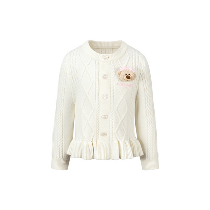 13DE MARZO BabyBear Flounce Knit Cardigan White