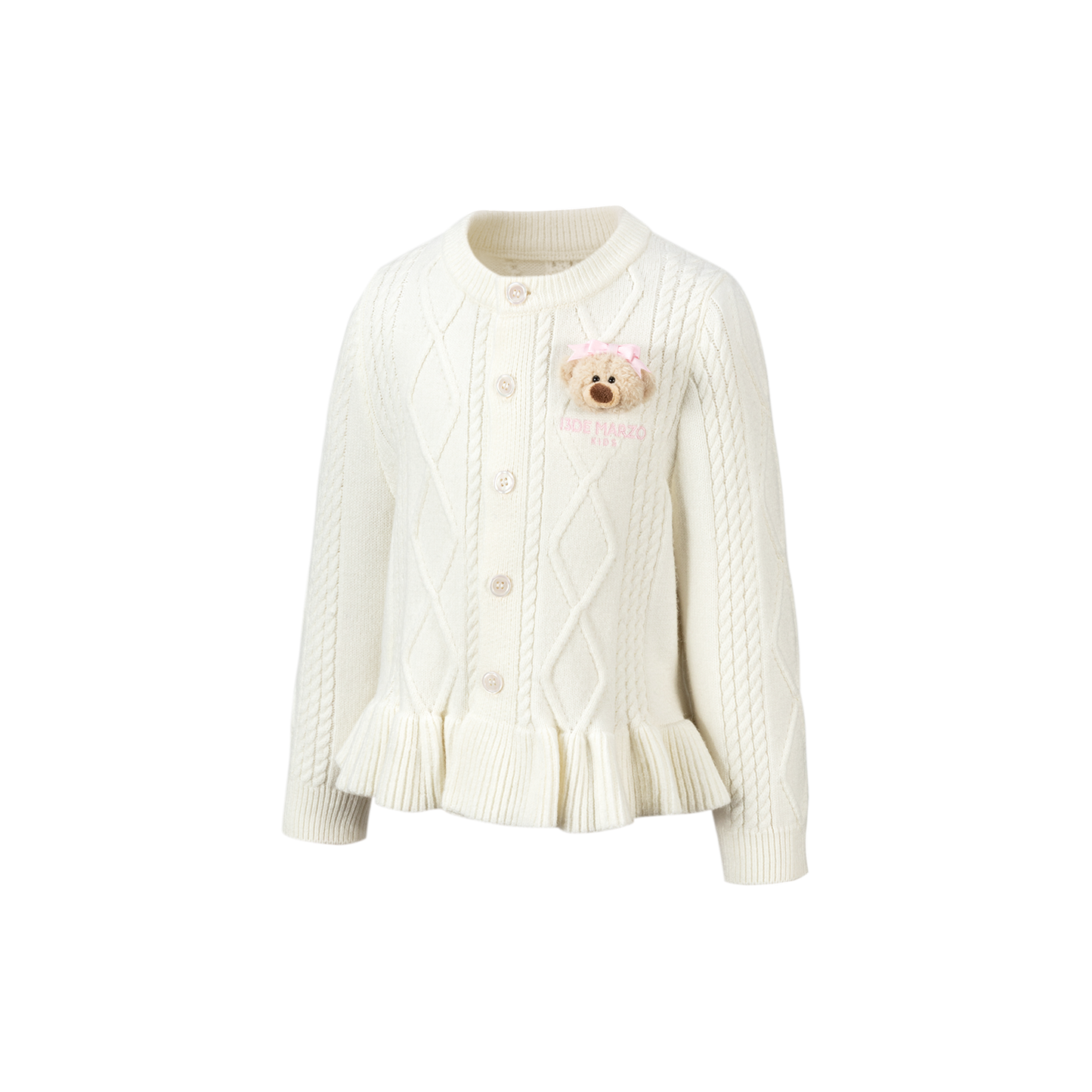 13DE MARZO BabyBear Flounce Knit Cardigan White