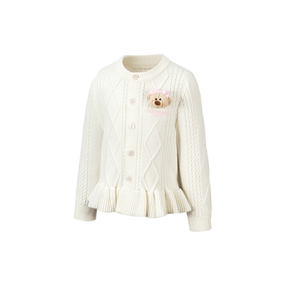 13DE MARZO BabyBear Flounce Knit Cardigan White