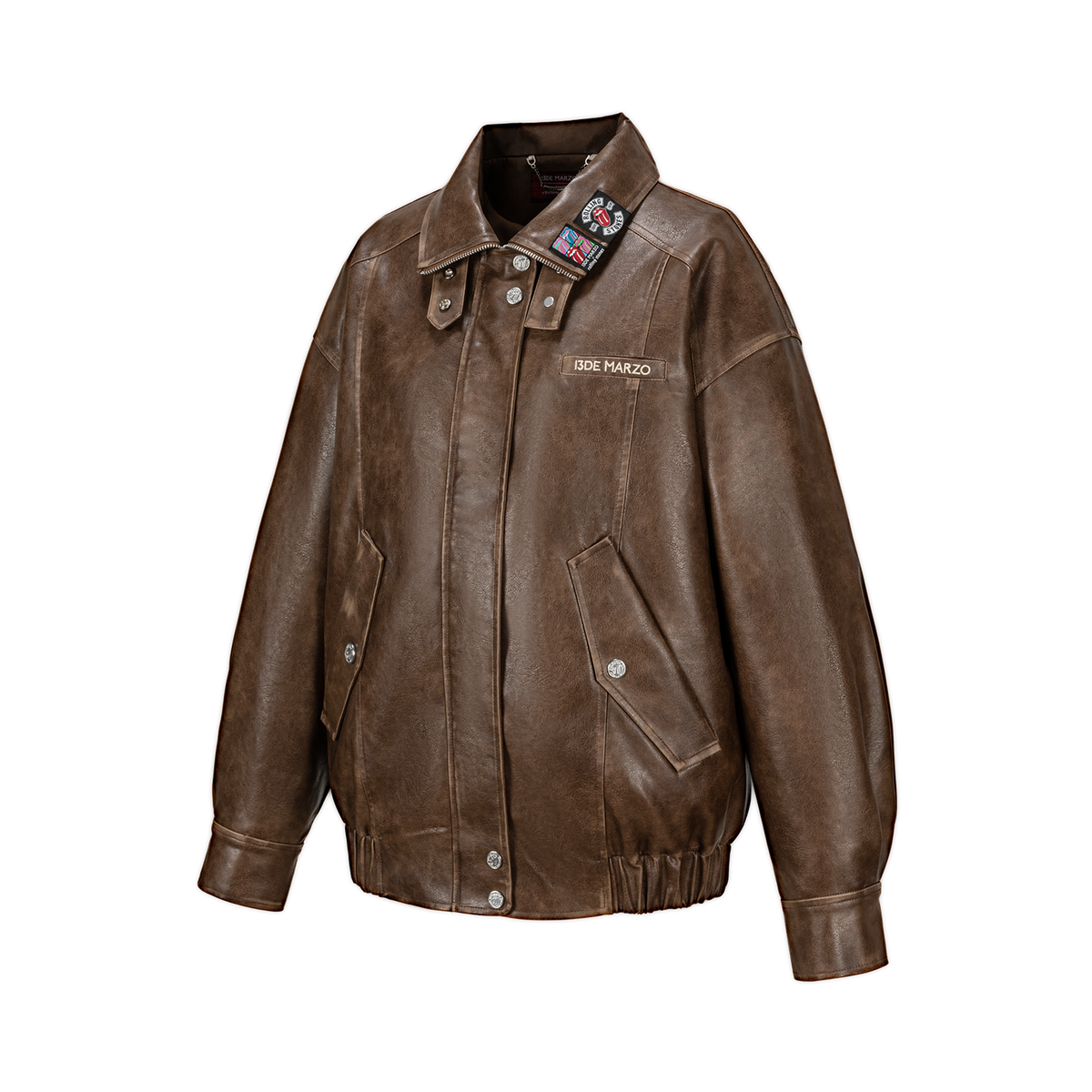 13DE MARZO Rolling Stones  Faux Leather Jacket Brown