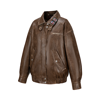 13DE MARZO Rolling Stones  Faux Leather Jacket Brown