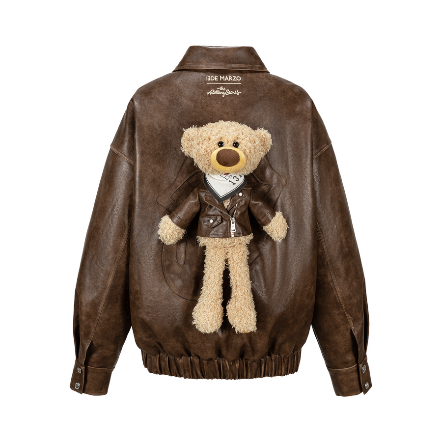 13DE MARZO Rolling Stones  Faux Leather Jacket Brown