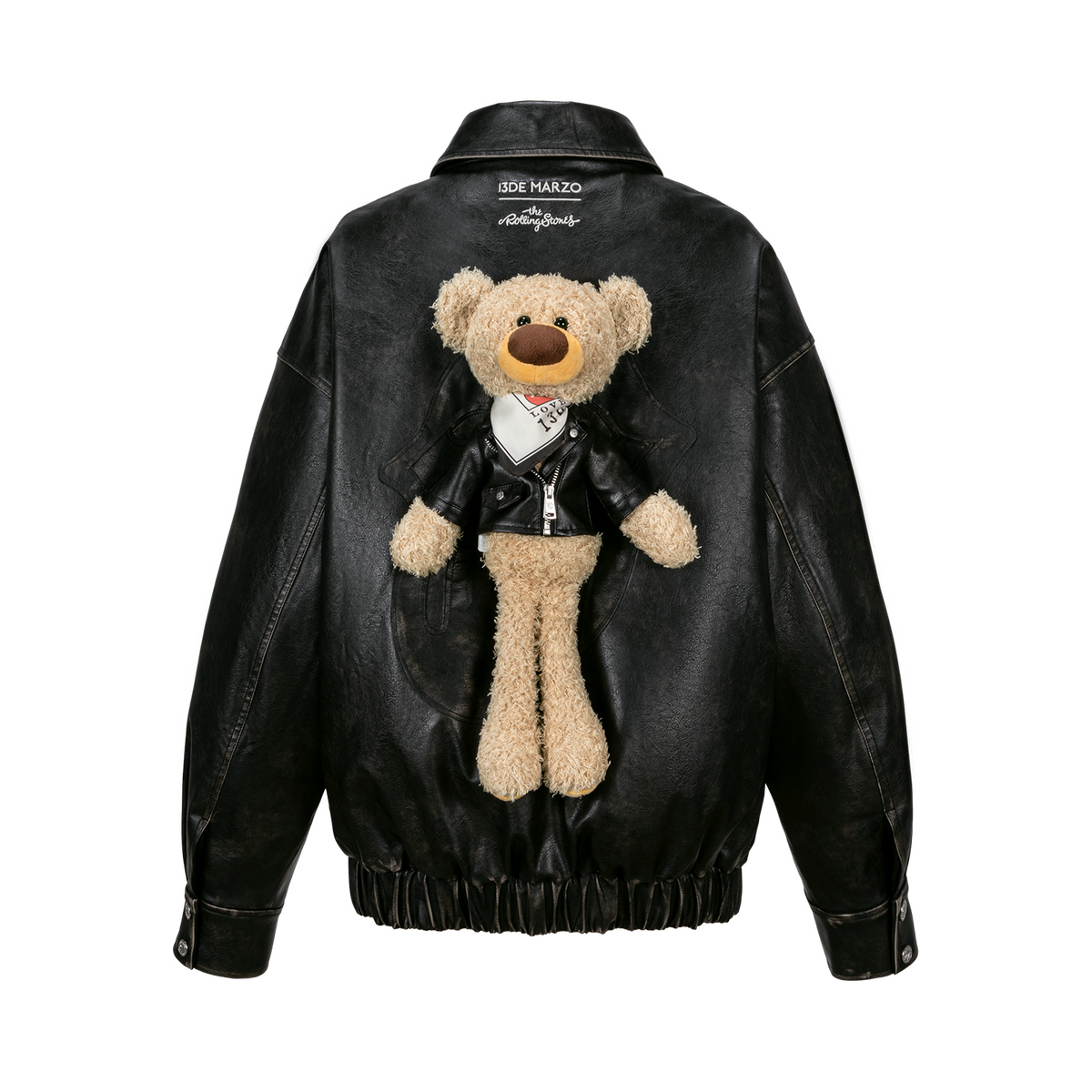 13DE MARZO Rolling Stones  Faux Leather Jacket Black