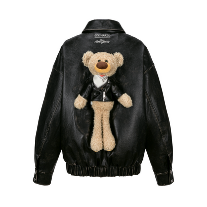 13DE MARZO Rolling Stones  Faux Leather Jacket Black