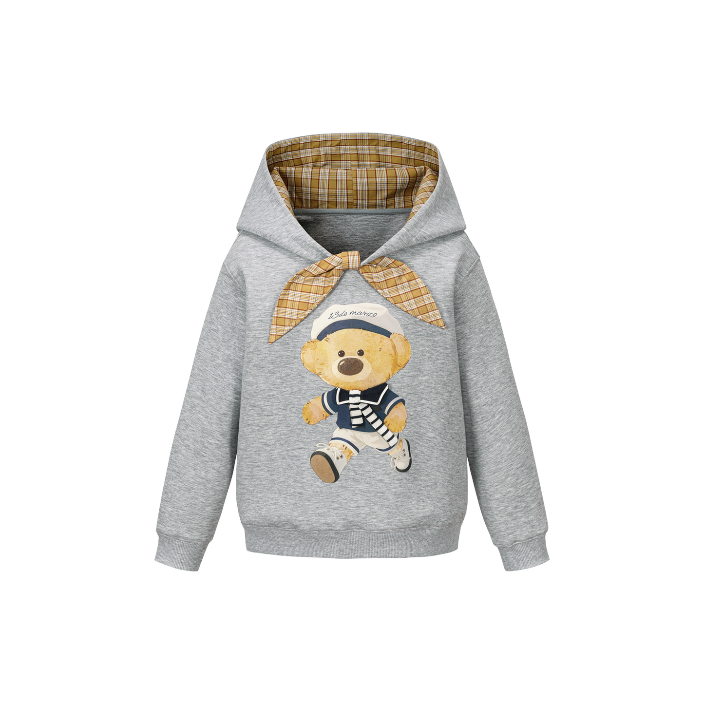 13DE MARZO Babybear Sailor Bear Illustration Hoodie Grey
