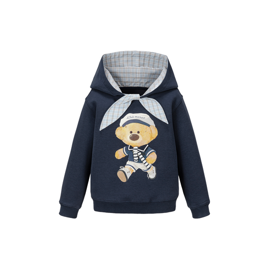 13DE MARZO Babybear Sailor Bear Illustration Hoodie Navy Blue