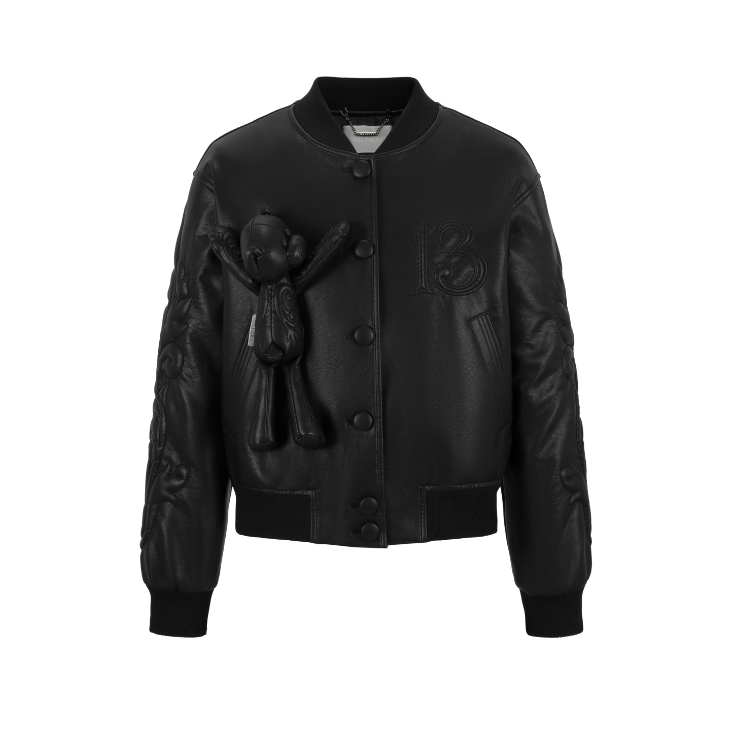 13DE MARZO Bear Dark Suture Leather Jacket