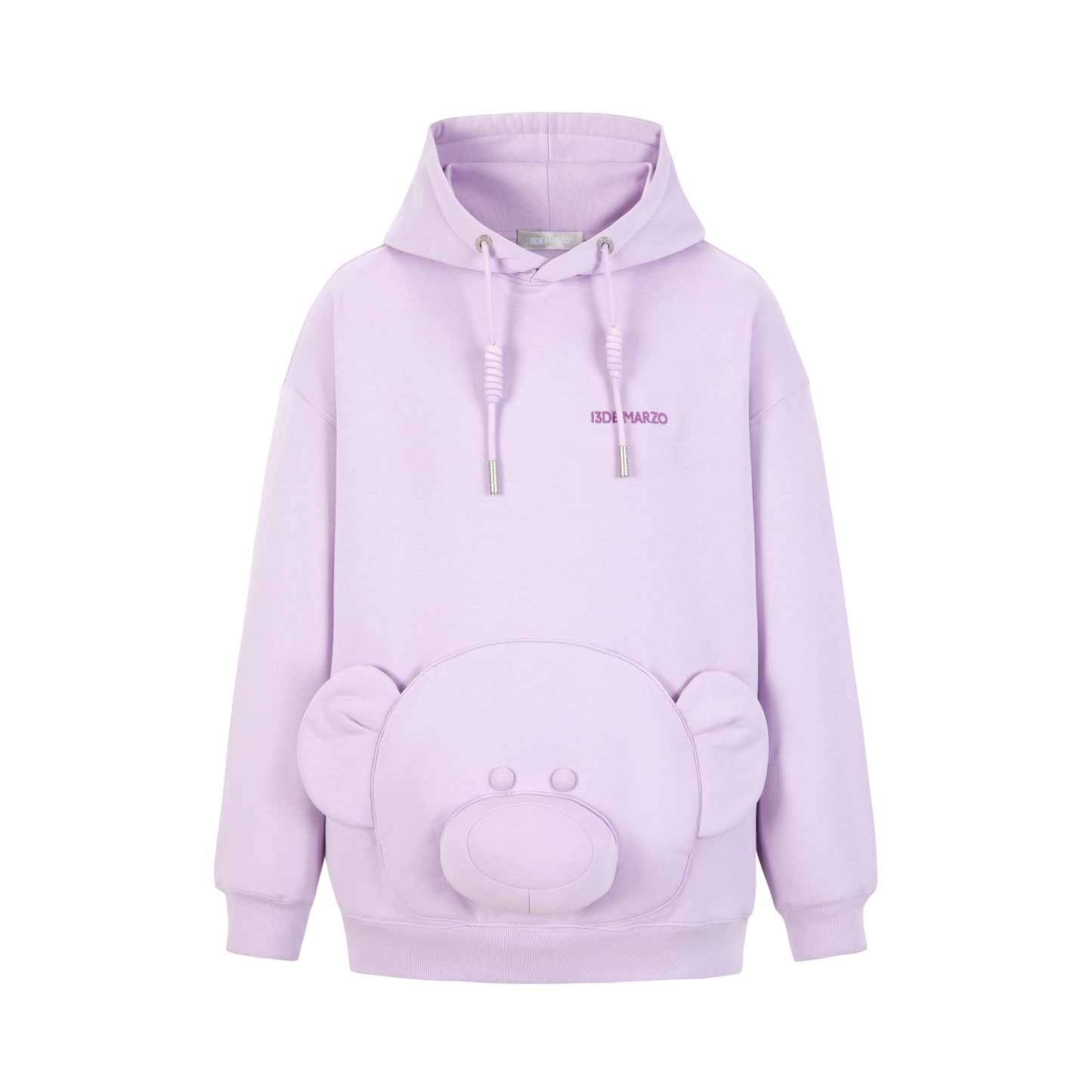 13DE MARZO Bear Embossment Pocket Hoodie