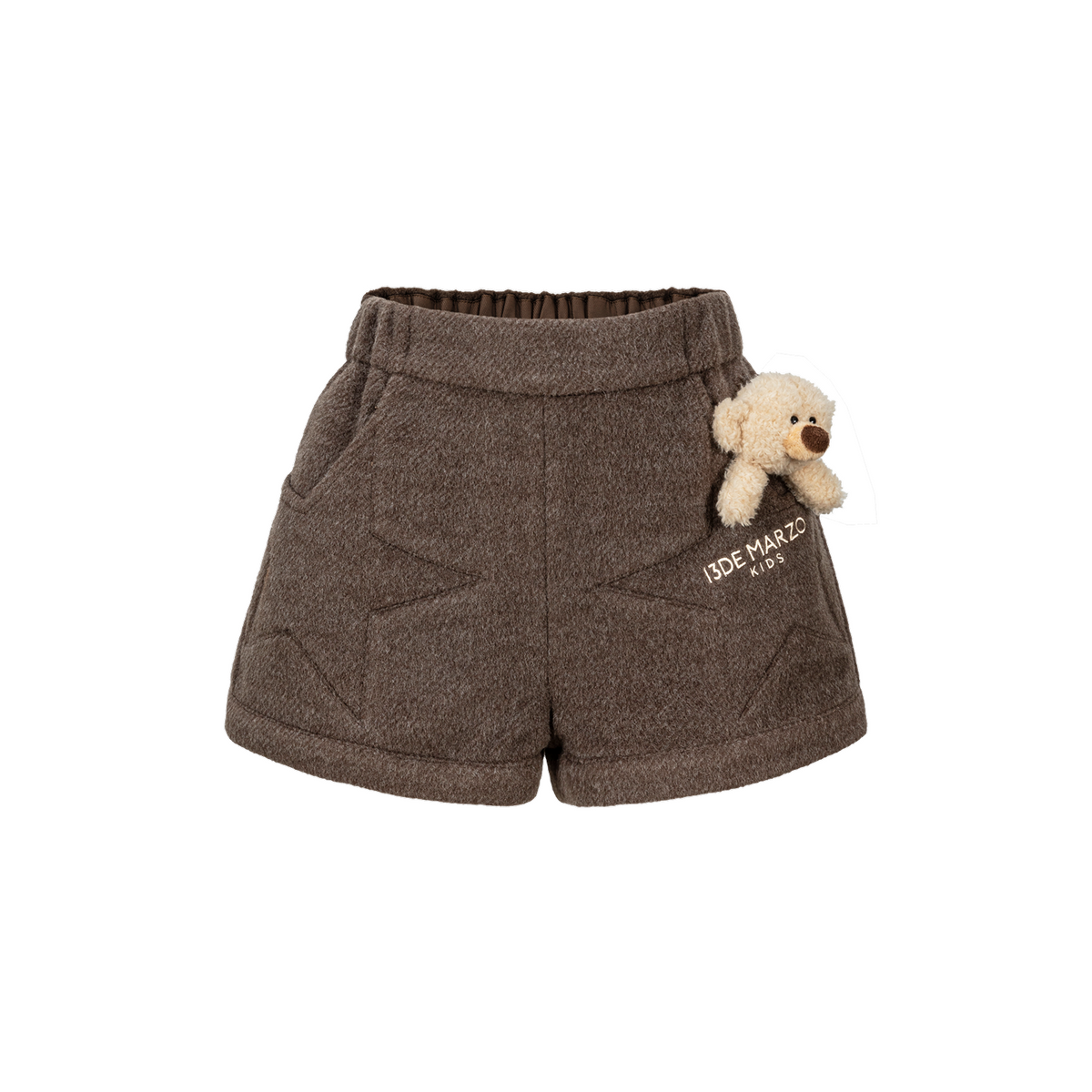 13DE MARZO BabyBear Star-Panel  Wool Shorts Brown