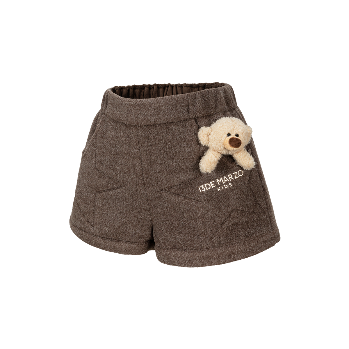 13DE MARZO BabyBear Star-Panel  Wool Shorts Brown