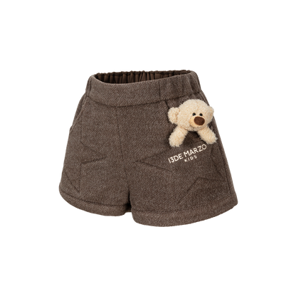 13DE MARZO BabyBear Star-Panel  Wool Shorts Brown