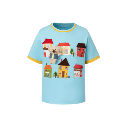 13DE MARZO BabyBear Town Illustration T-shirt Blue - 13DE MARZO