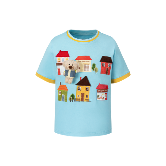 13DE MARZO BabyBear Town Illustration T-shirt Blue - 13DE MARZO