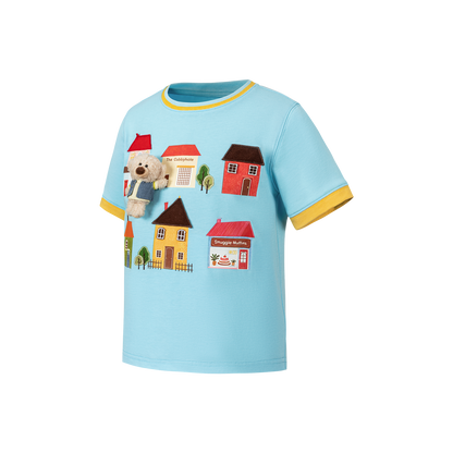 13DE MARZO BabyBear Town Illustration T-shirt Blue - 13DE MARZO