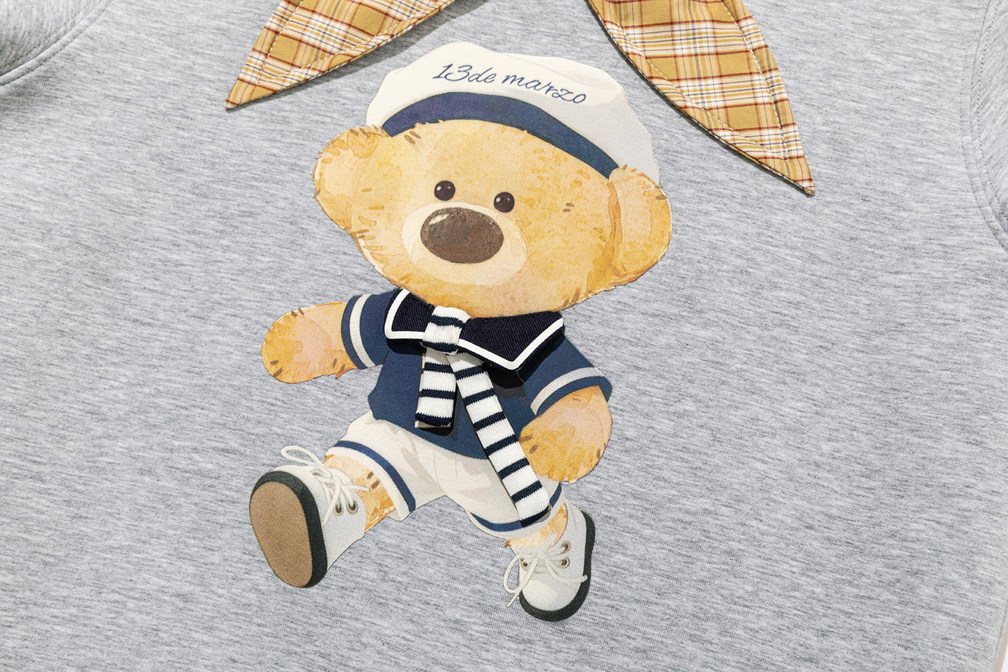 13DE MARZO Babybear Sailor Bear Illustration Hoodie Grey