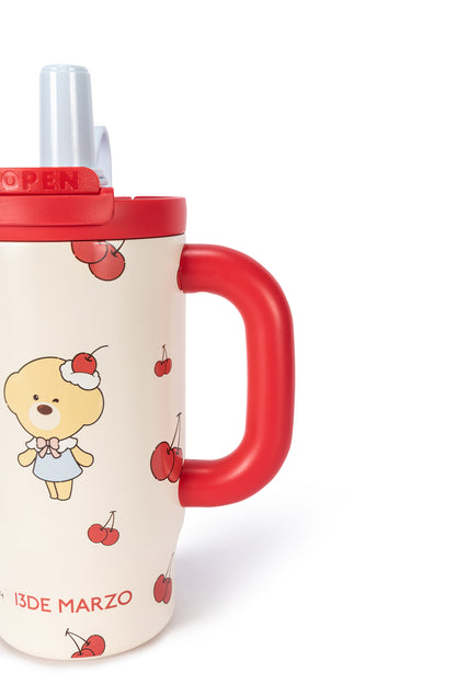 13DE MARZO Cherry Bear Straw Insulated Cup